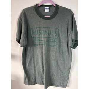 Bushmills Irish Whiskey Ringer T-Shirt Mens Large Green Gildan Graphic‎ Tee